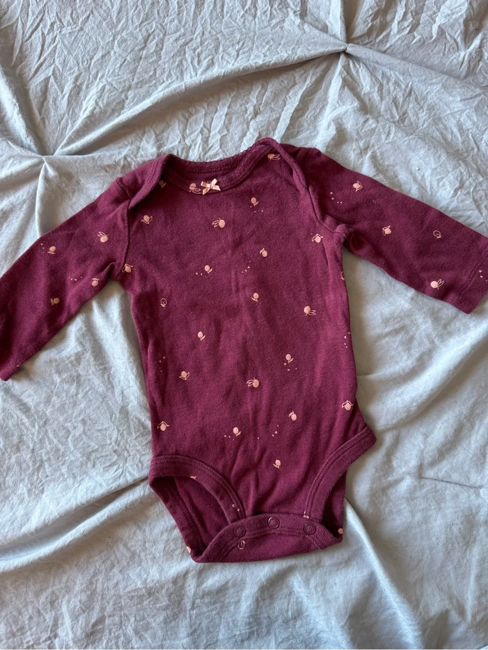 Carter's Burgundy Long-Sleeve Baby One-Piece with Light Pink Dot Motif